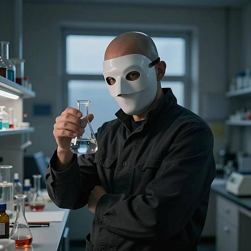 Mysterious Figure in Dim Laboratory