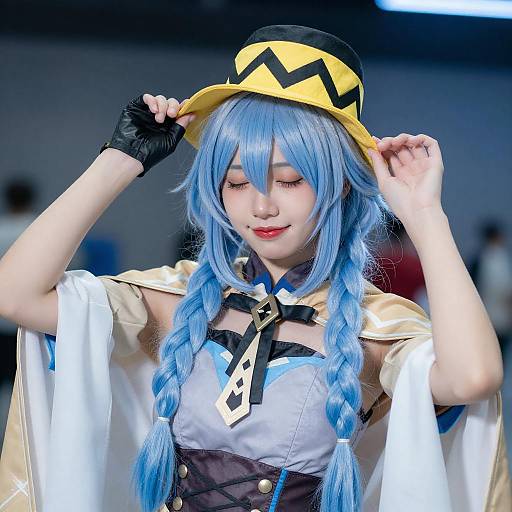 Smiling Person with Blue Twin Braids