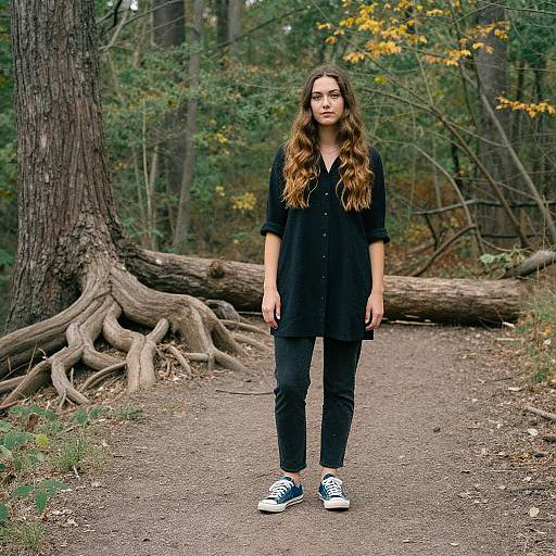 Young Woman Standing on Forest Path