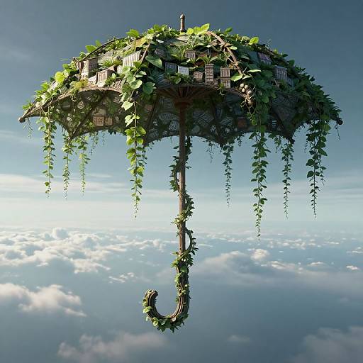 Living Vine Umbrella Over Upside-Down City