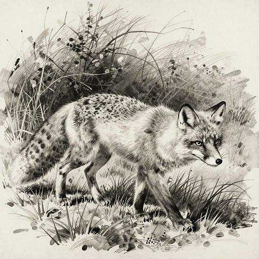 Monochrome Silver Fox in Twilight Brushland