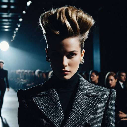 Fashion Model with Pompadour Hairstyle on Runway