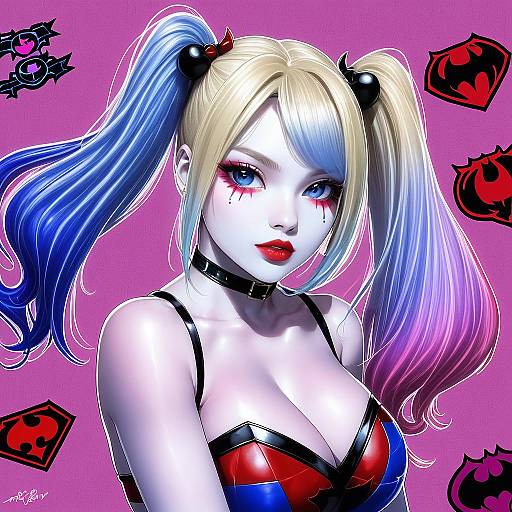 Illustration of Harley quinn, dc comics in the style of Haruyama kazunori