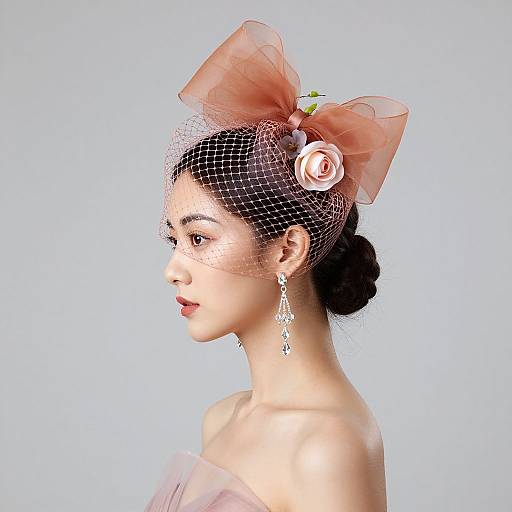 Elegant Woman with Pink Birdcage Veil