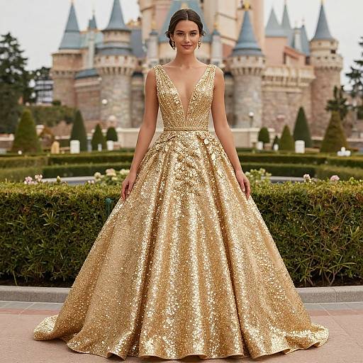 Glamorous Woman in Gold Ball Gown