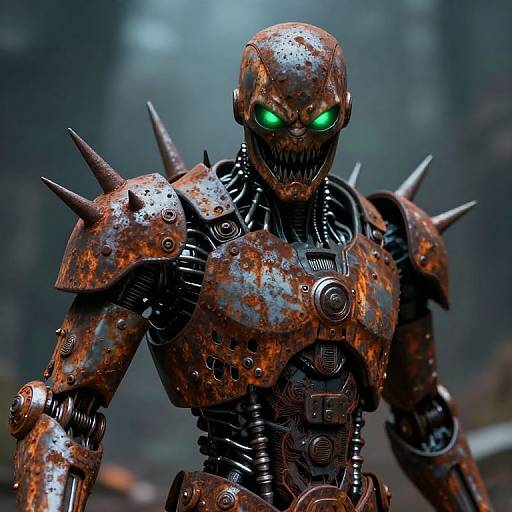 Rusted Menacing Figure with Green Eyes