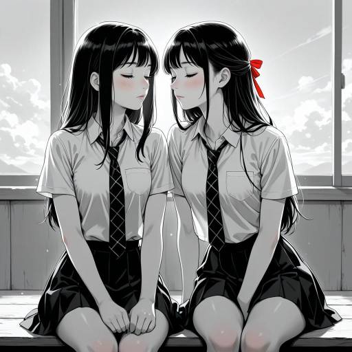 Schoolgirls in Monochrome with Color Pops