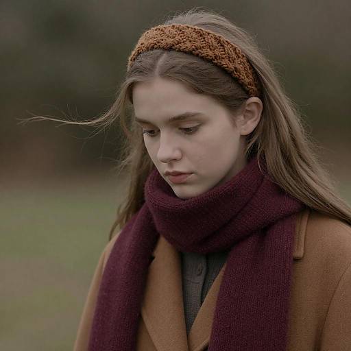 Pensive Young Woman in Autumn Knits