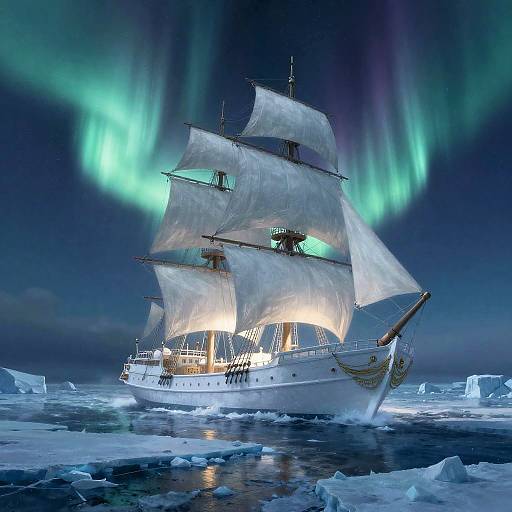 Ghostly Clipper on Arctic Aurora Ice