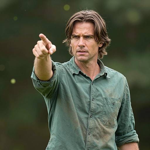 Focused Man Amidst Blurry Green Foliage