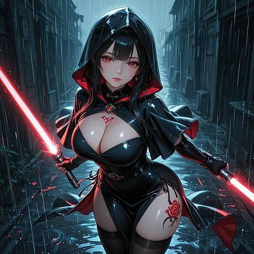 Stunning Warrior in Ambient Rainy Scene