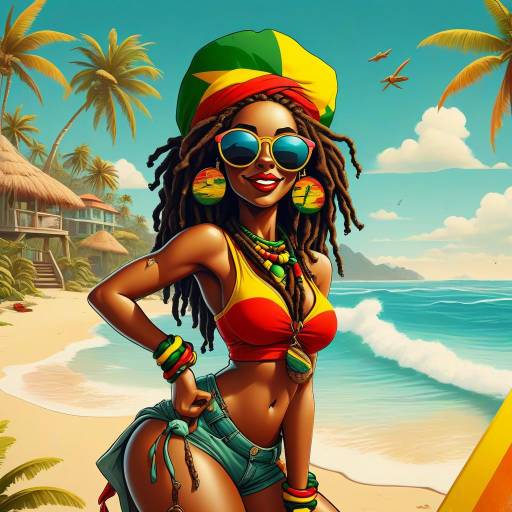 Rastafarian Beach Babe Cartoon Art