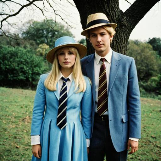 Young Couple in Vintage School Uniforms Outdoors