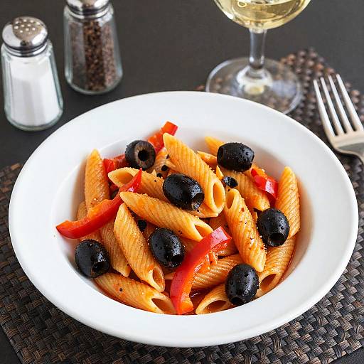 Vibrant Pasta Bowl with Wine