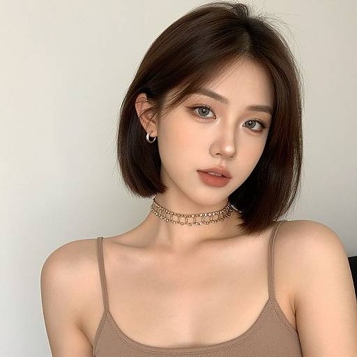 Realistic Portrait of Woman with Bob Cut