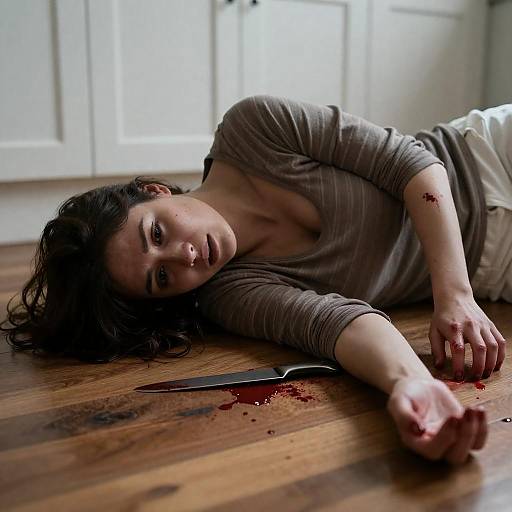 Stabbed Woman on Wooden Floor