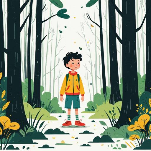 Playful Boy in Whimsical Forest