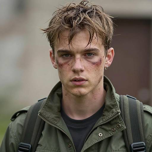 Intense Young Man in Military Style