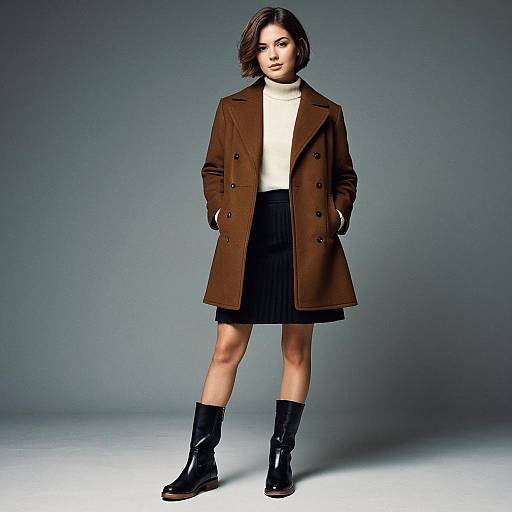 Woman in Brown Coat and Black Boots