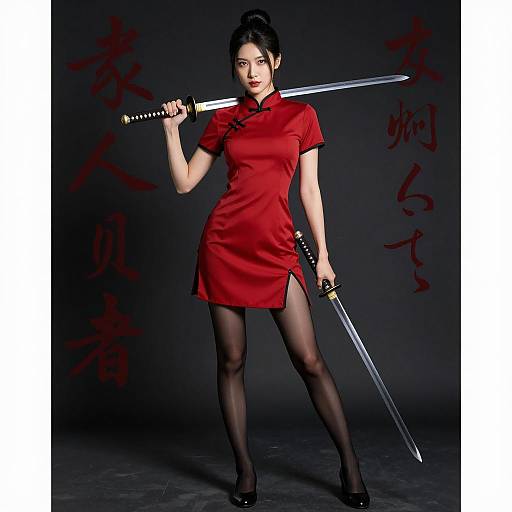 Elegant Samurai: Asian Woman in Red