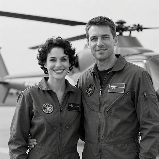 Black-and-White Smiling Aviators by Helicopter