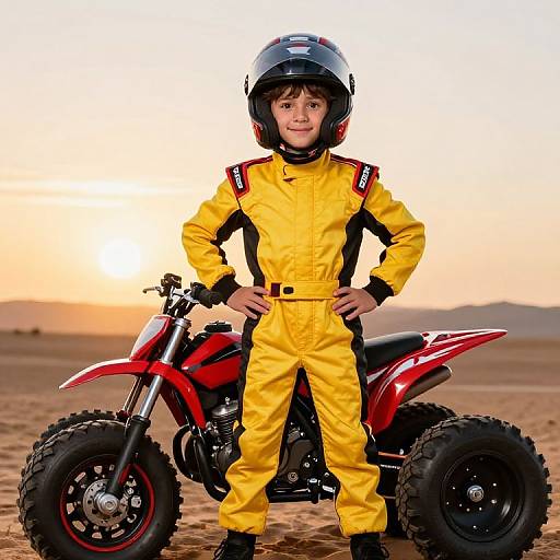 Confident Young Racer in Desert Sunrise