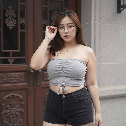 Curvy Asian Woman by Ornate Door