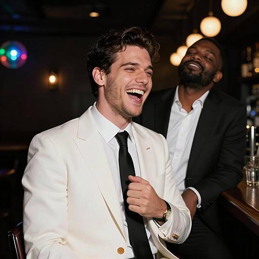 Two Friends Laughing in a Bar