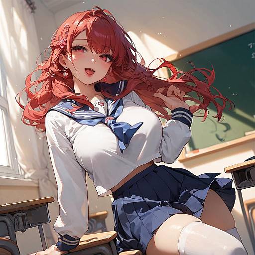 Anime Girl in Classroom Setting