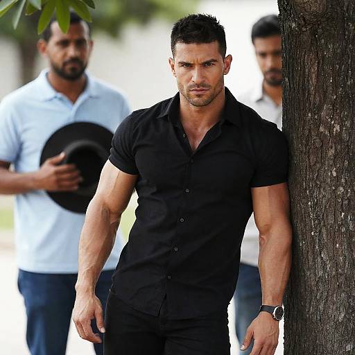 Muscular Man Posed by a Tree