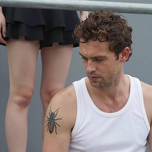 Focused Man and Frilled Skirt Woman