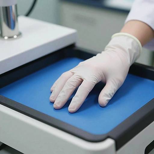 Gloved Hand Touches Medical Device