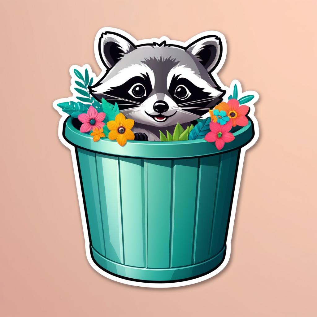 Kawaii Raccoon Sticker with Floral Splash