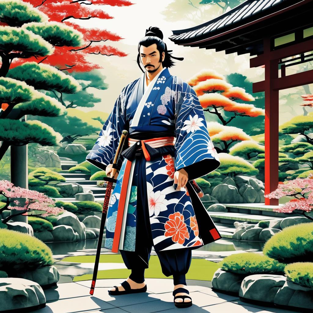 Fierce Samurai in Serene Garden