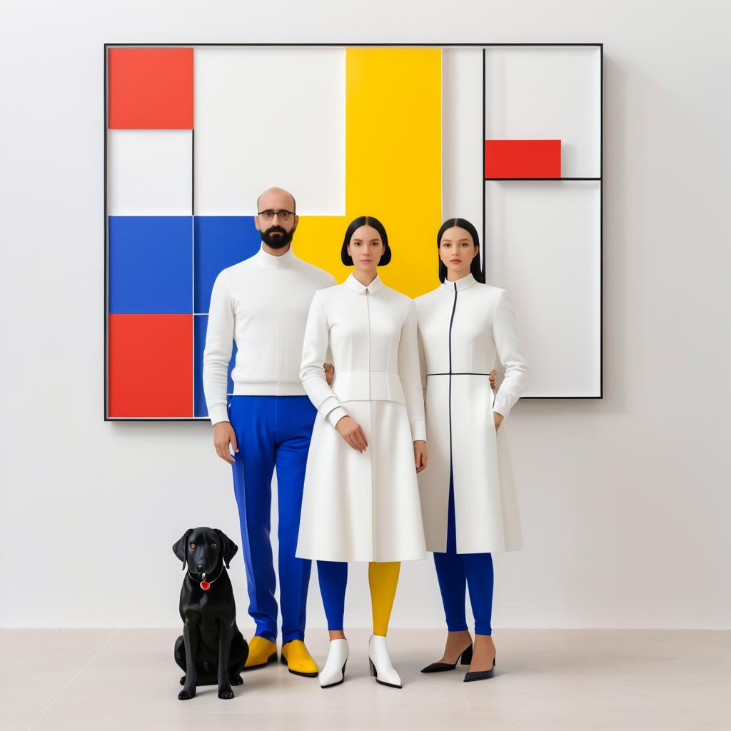 Modern Minimalist Family Portrait with Dog