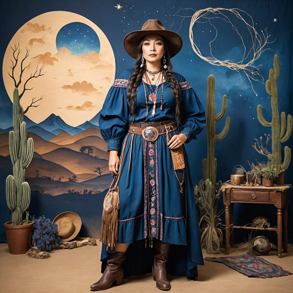 Mystical Cowgirl Storyteller in Surreal Style