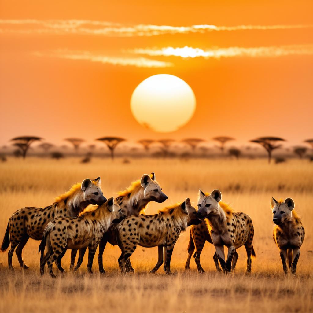 Hyena Playtime at Sunset in Africa