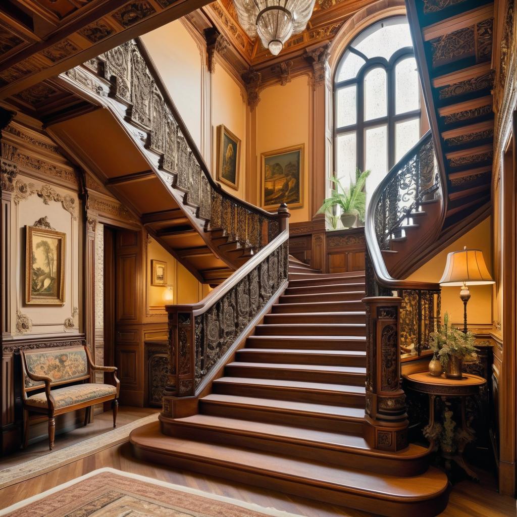 Ornate Chromolithograph of a Cozy Staircase