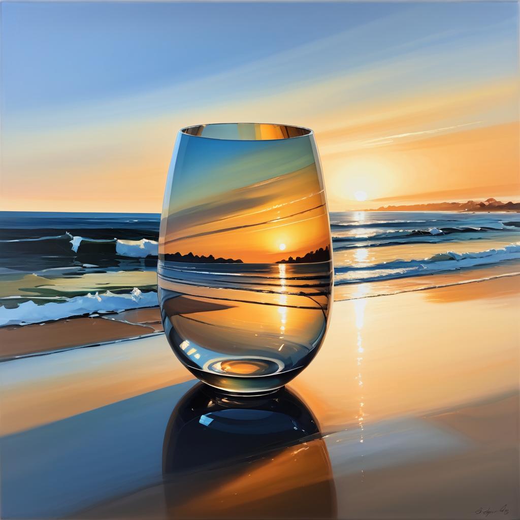 Cinematic Sunset Beach Oil Painting