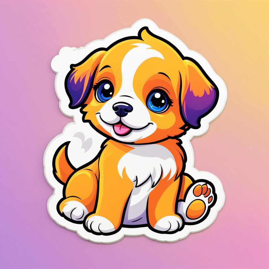 Vibrant Cartoon Puppy Sticker Design