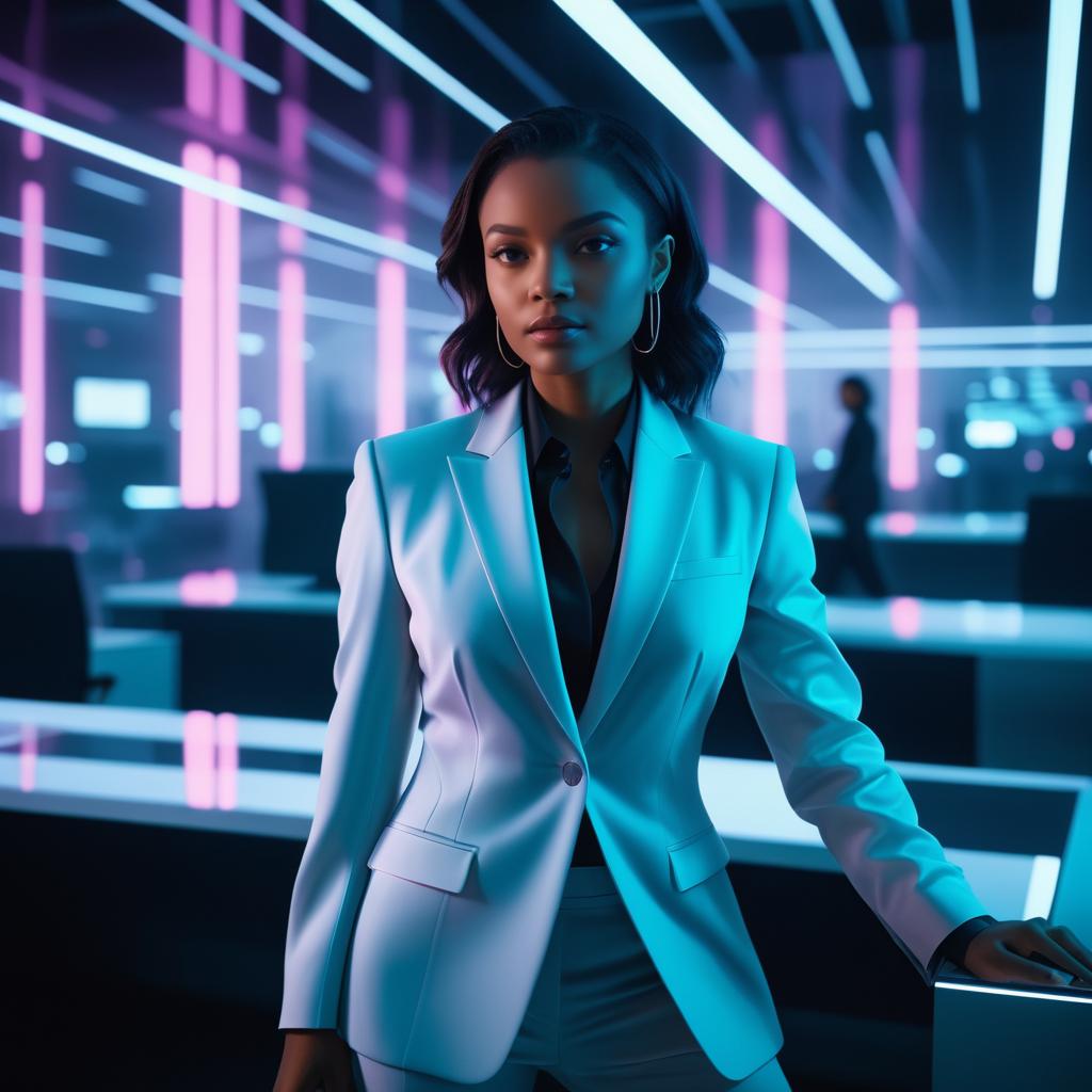 Futuristic Office Scene with Young Professional