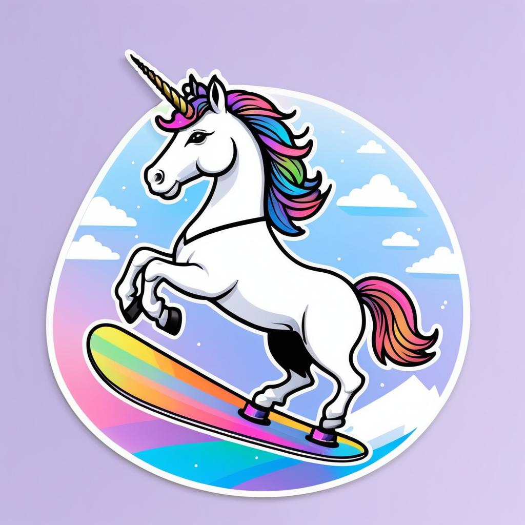 Unicorn Snowboard Adventure Sticker Design