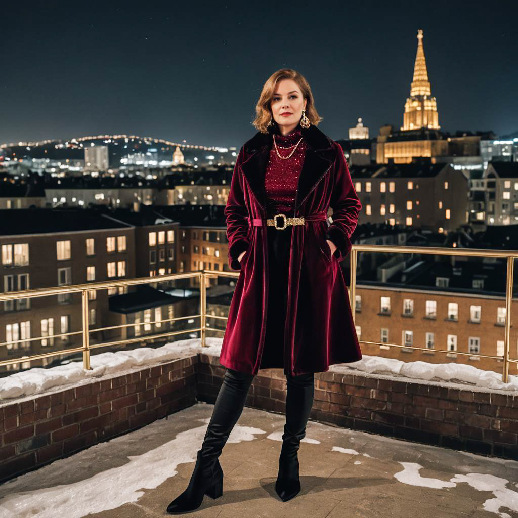 Elegant Pear-Shaped Woman at Christmas Party