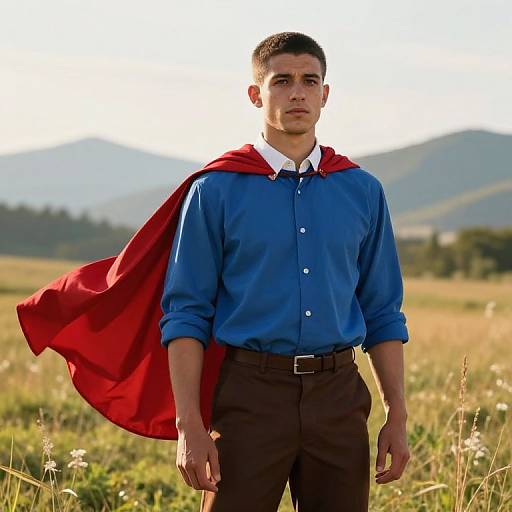Confident Young Man with Red Cape