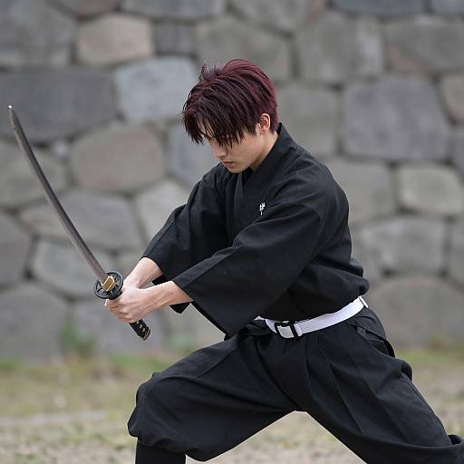 Dynamic Young Samurai in Action Pose