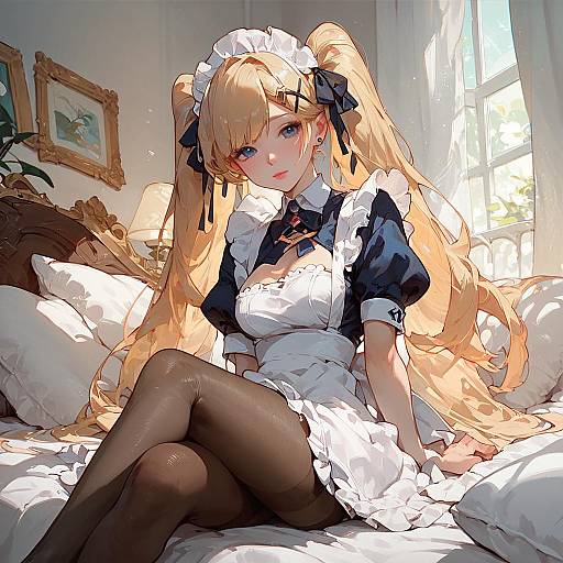 Blonde Anime Maid in Bedroom