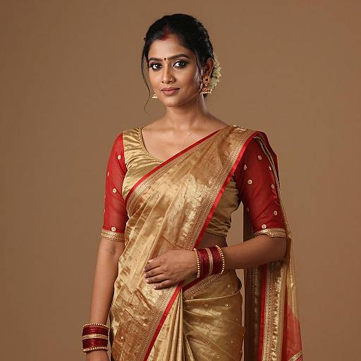 Indian Woman in Gold and Red Saree