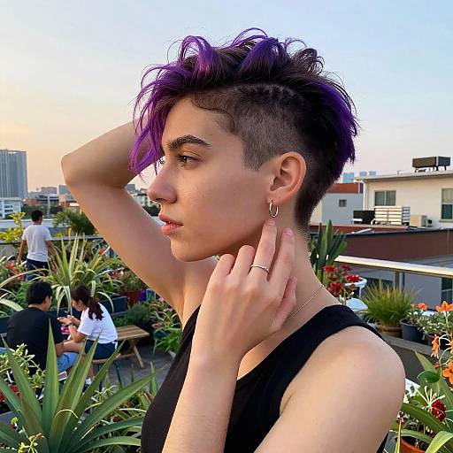 Rooftop Botanical Dusk Purple Undercut Portrait