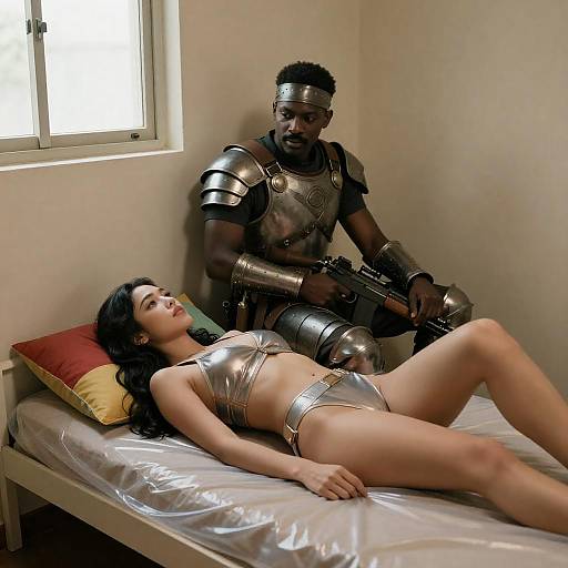 Dramatic Duo in a Beige Room