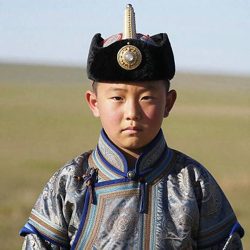 Close-Up of Mongolian Child in Traditional Dress